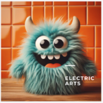 AI Monster in front of a orange tiled wall. electric arts