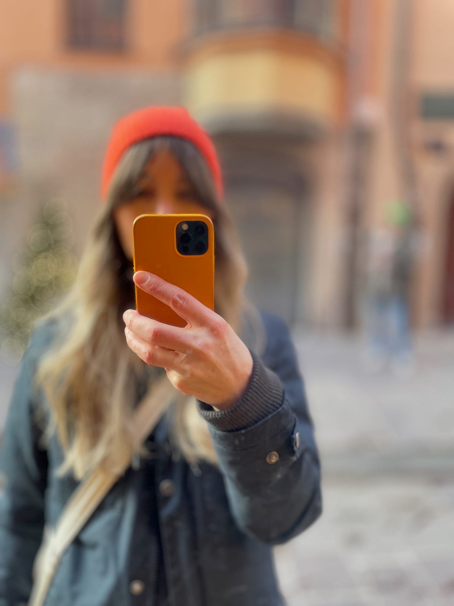 mirror me with red beanie